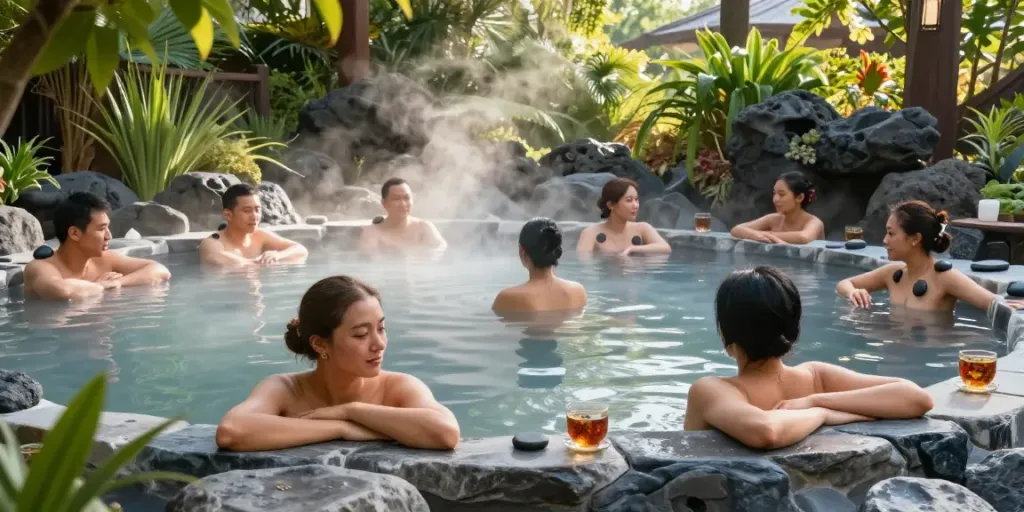 rokok88 wellness retreat featuring volcanic hot springs and relaxation treatments.