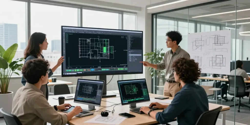 Revit drafting services collaboration in a modern architectural office